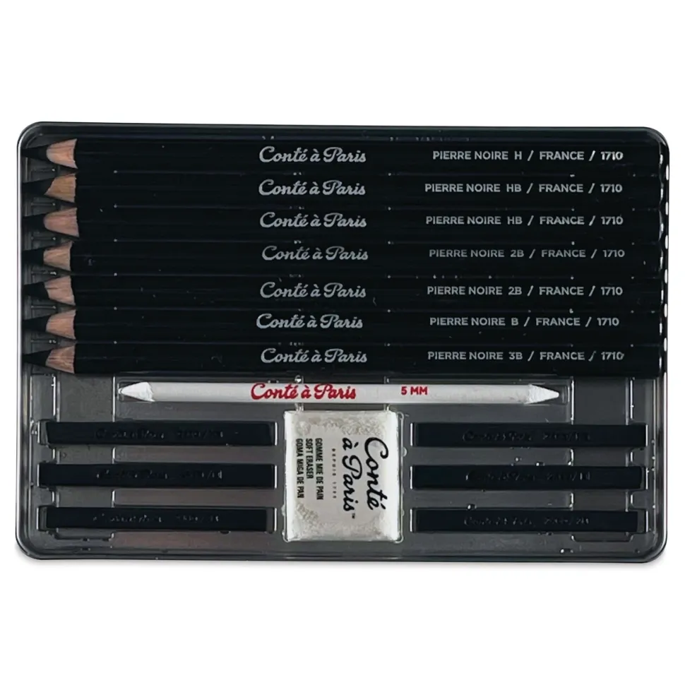 Caja metálica 15 piezas dibujo Pierre Noire Conté à Paris