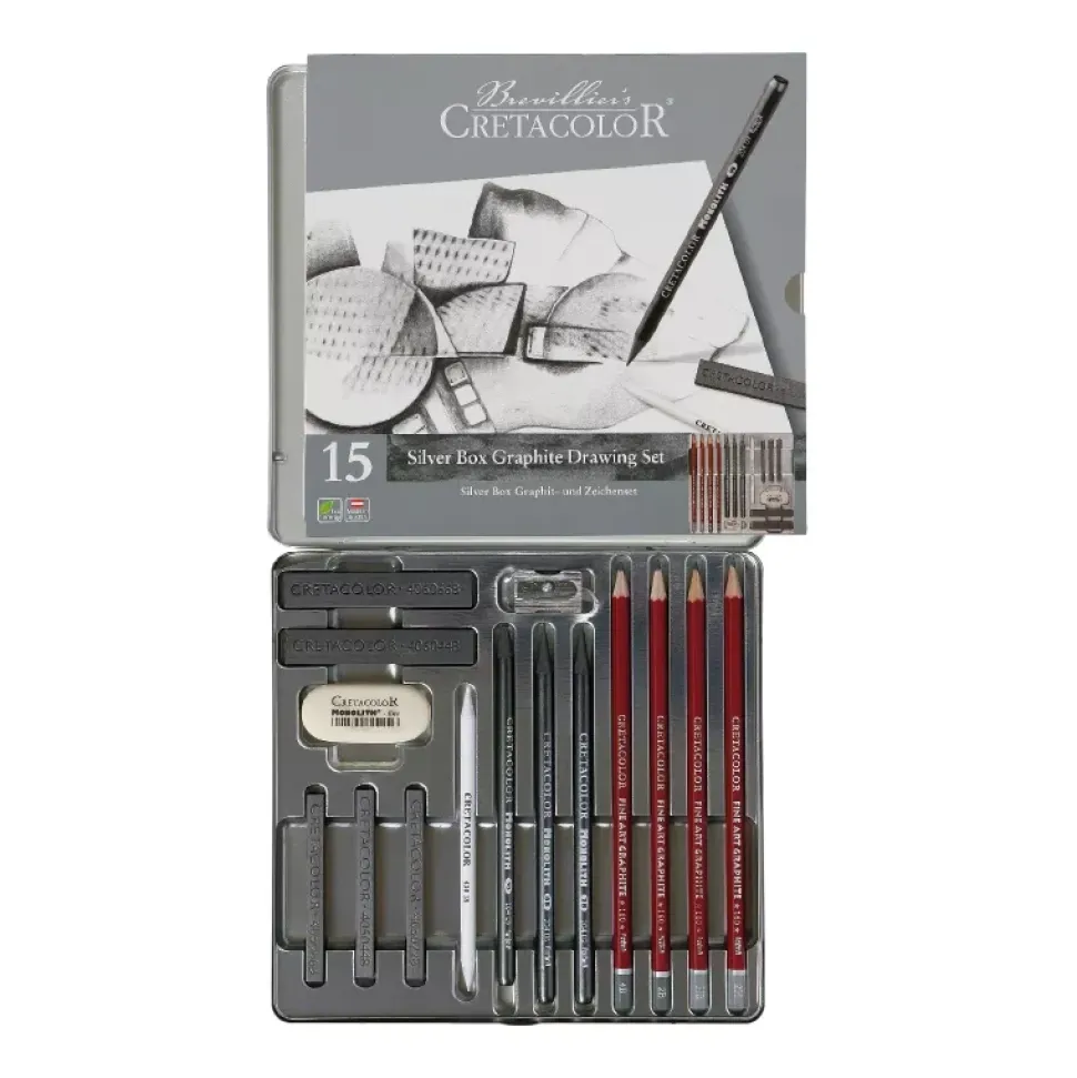Caja metálica 15 piezas grafito de dibujo Cretacolor