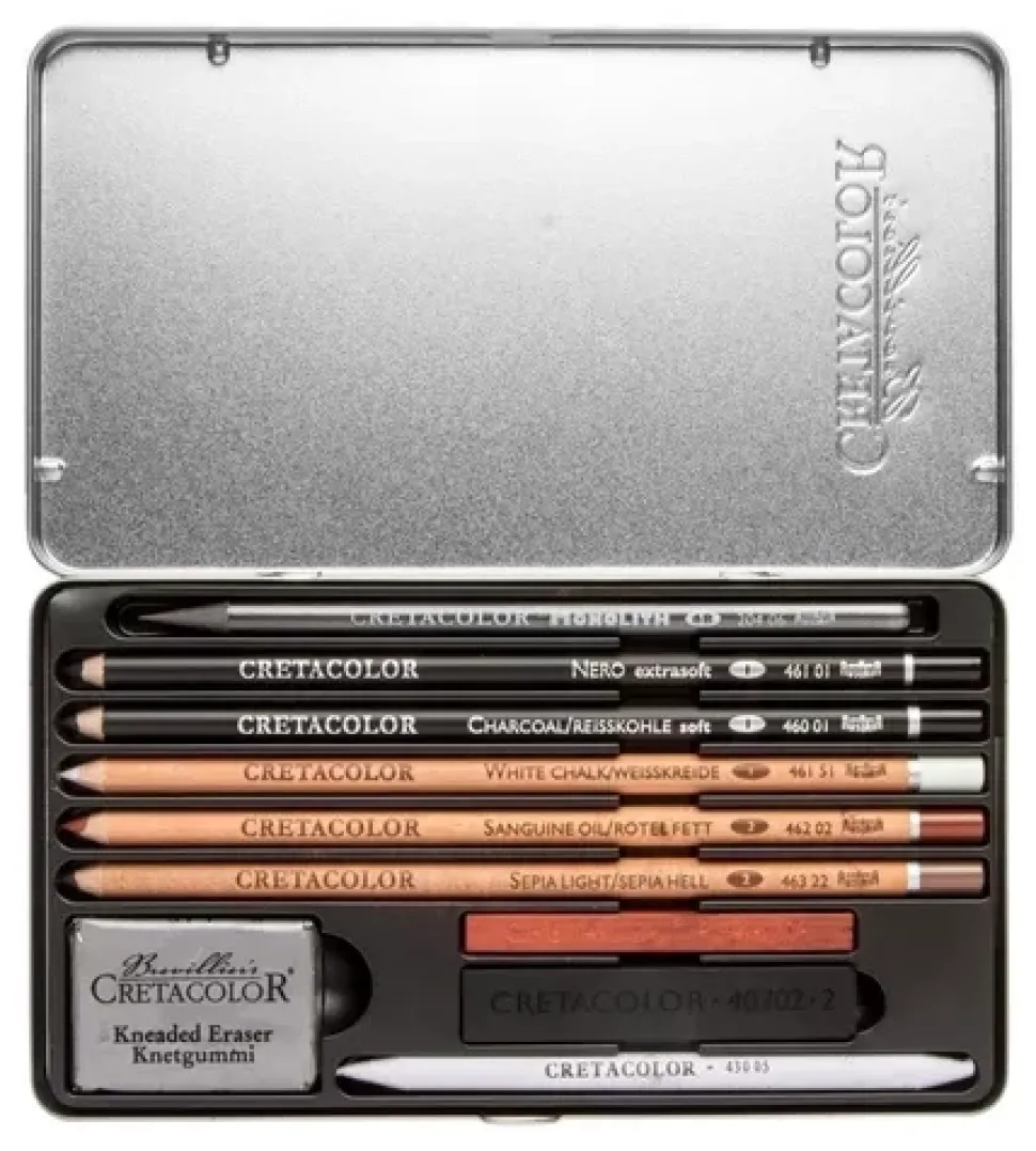 Caja metálica 10 piezas grafito de dibujo Cretacolor