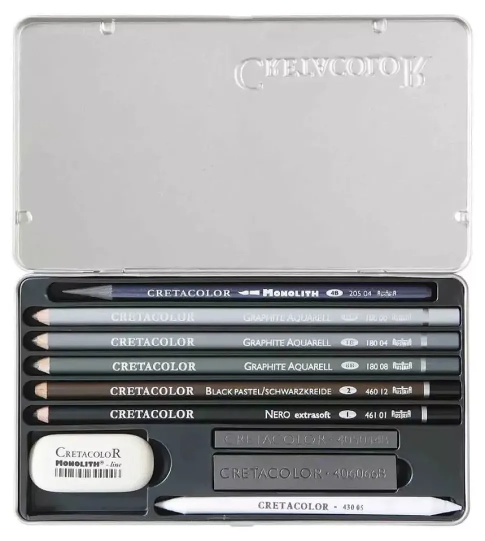 Caja metálica 10 piezas grafito Cretacolor