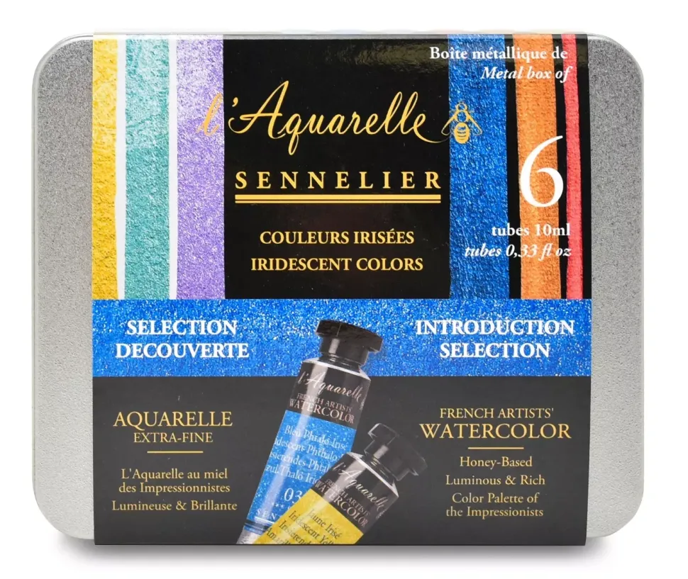 Caja Metálica 6 Tubos Acuarela Extrafina Irisada Básicos Sennelier 10ml
