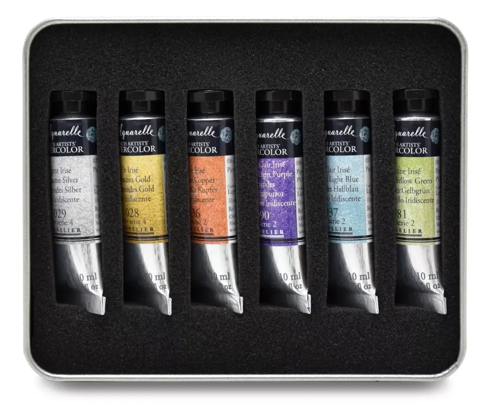 Caja Metálica 6 Tubos Acuarela Extrafina Irisada Pasteles Sennelier 10ml