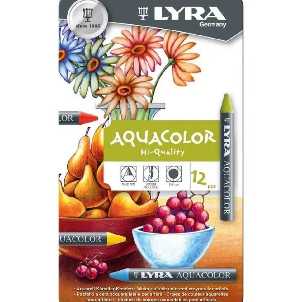 Caja metálica de 12 ceras acuarelables Aquacolor Lyra
