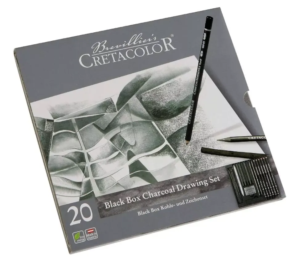 Caja metálica de 20 piezas de carboncillo Black Box Cretacolor