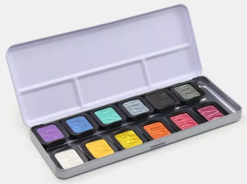 Caja Metálica de 12 Pigmentos Nacarados Finetec