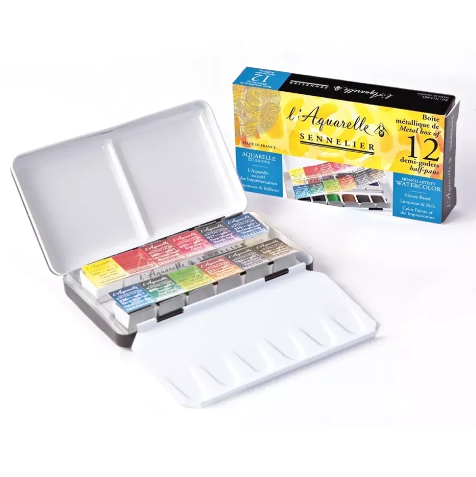 Caja metálica de acuarela 12 medias pastillas Sennelier