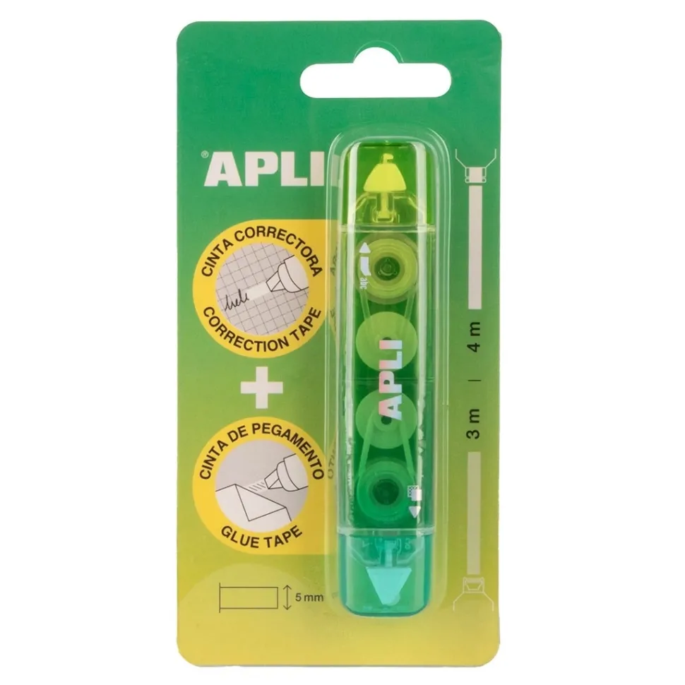 Corrector doble función cinta y pegamento verde Apli