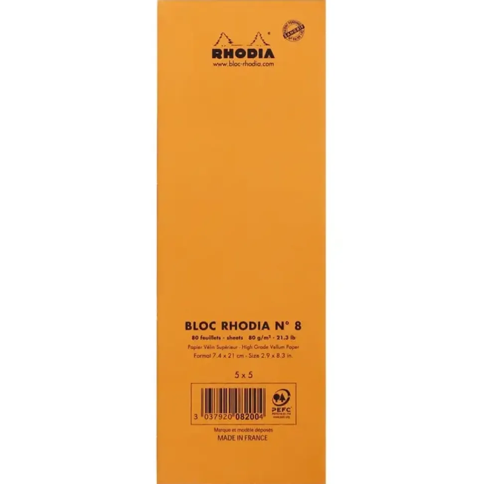 Cuaderno cuadros naranja Rhodia 7,4x21cm