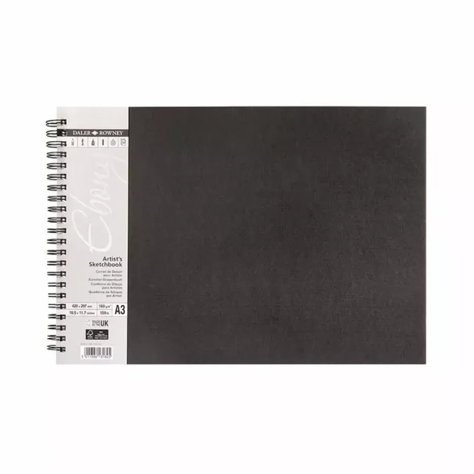 Cuaderno de Dibujo Ebony Espiral Tapa Negra Formato Paisaje Daler-Rowney A3