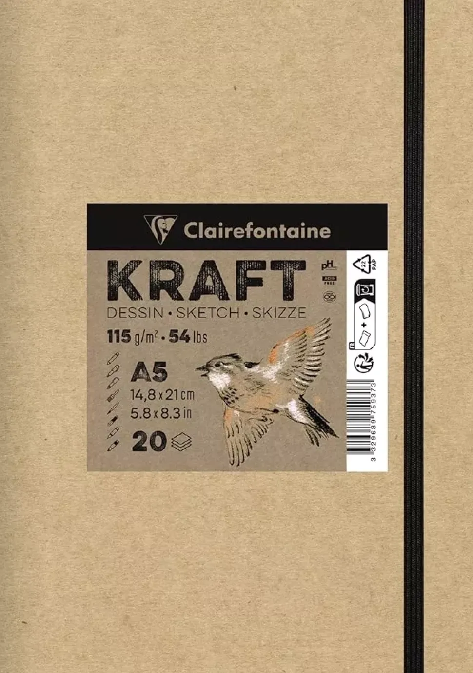 Cuaderno dibujo Sketchbook Kraft Clairefontaine 15x21cm