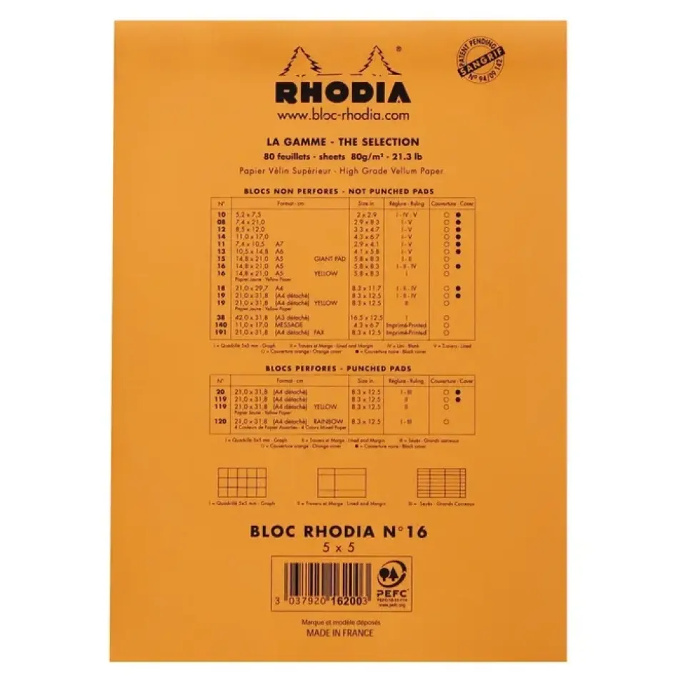 Cuaderno hojas con cuadrícula naranja Plus Rhodia A5