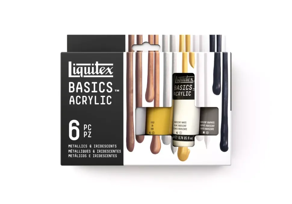 Estuche 6 acrílicos Basics metálico e iridiscente Liquitex 22ml