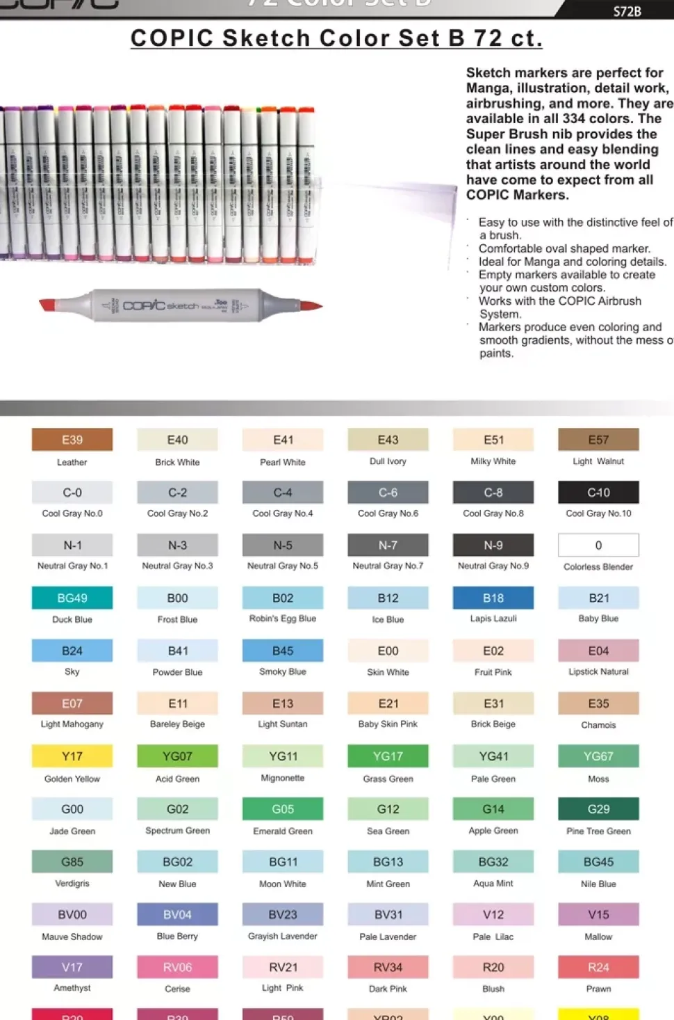 Estuche B de 72 rotuladores Copic Sketch