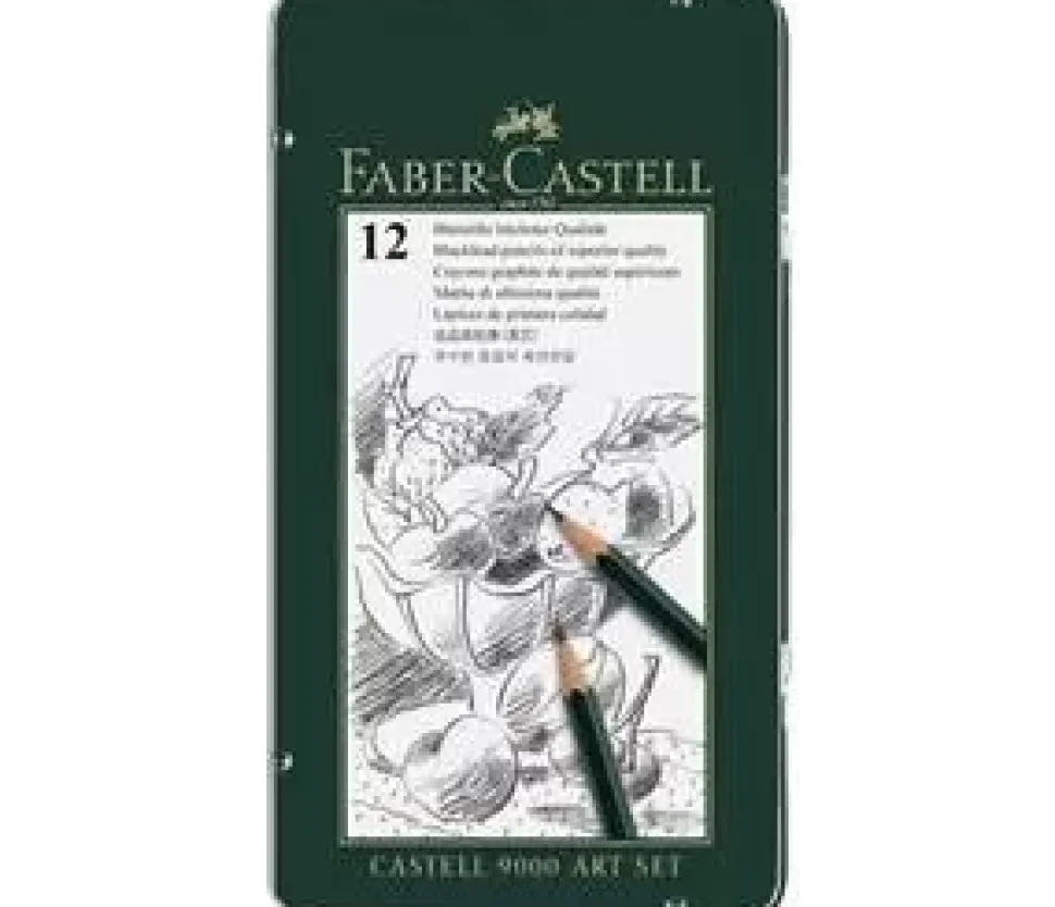 Estuche de Metal 12 lápices grafito 8B-2H Castell 9000 Faber-Castell