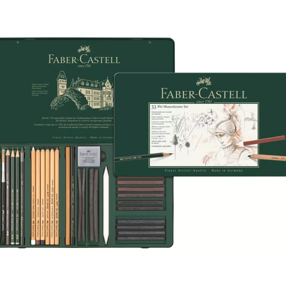 Estuche de Metal 33 piezas Pitt Monochrome Faber-Castell