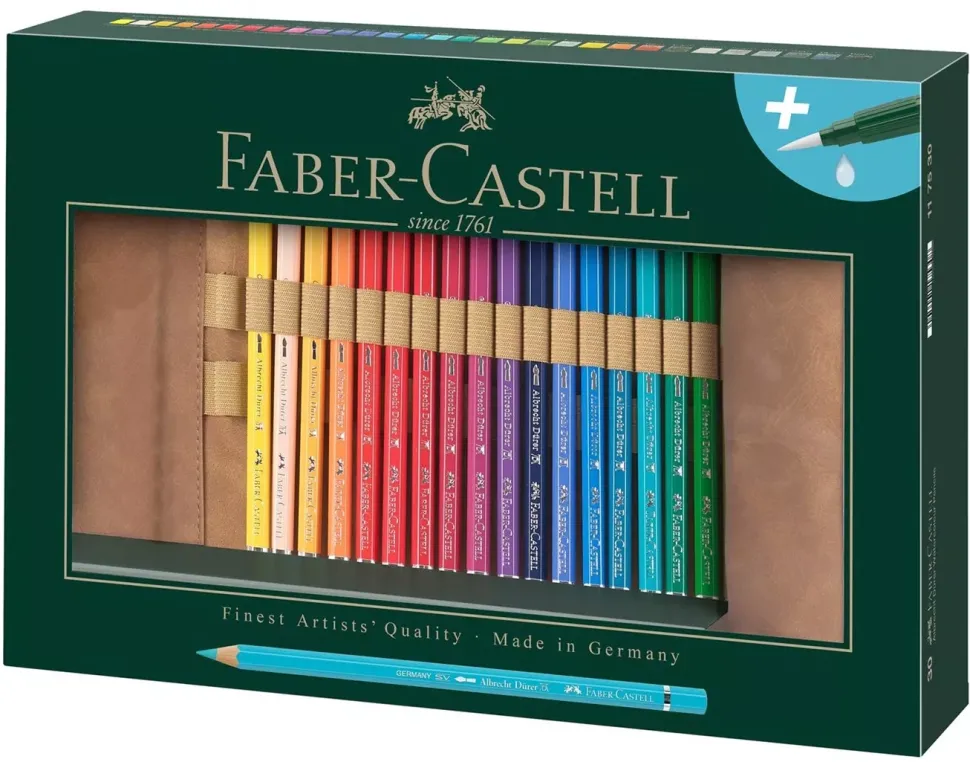 Estuche Enrollable 30 Lápices Acuarelables Albrecht Dürer + Pincel Con Depósito Faber-Castell
