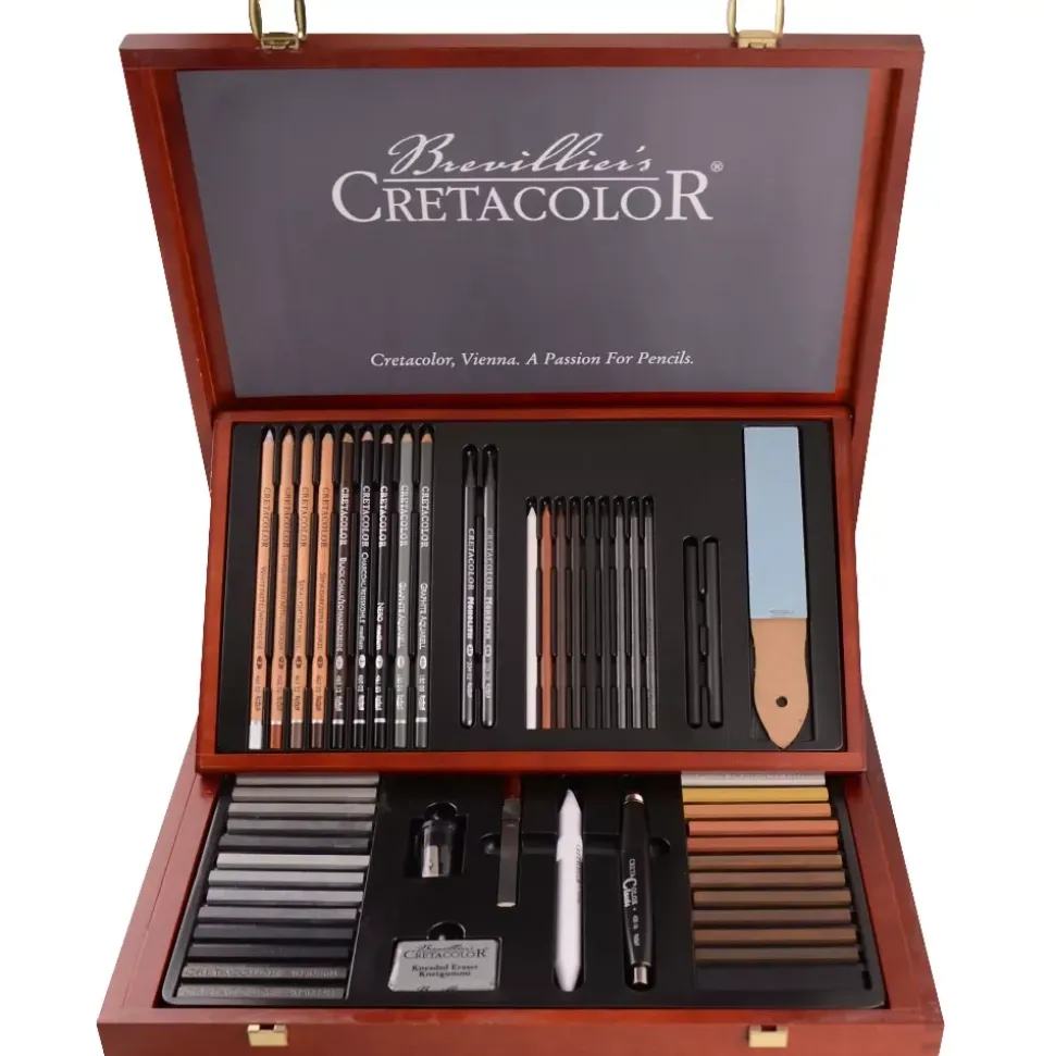 Estuche Madera Dibujo Profesional Cretacolor Selection 53 piezas