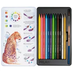 Estuche Metálico 12 Lápices de Colores Acuarelables Milan