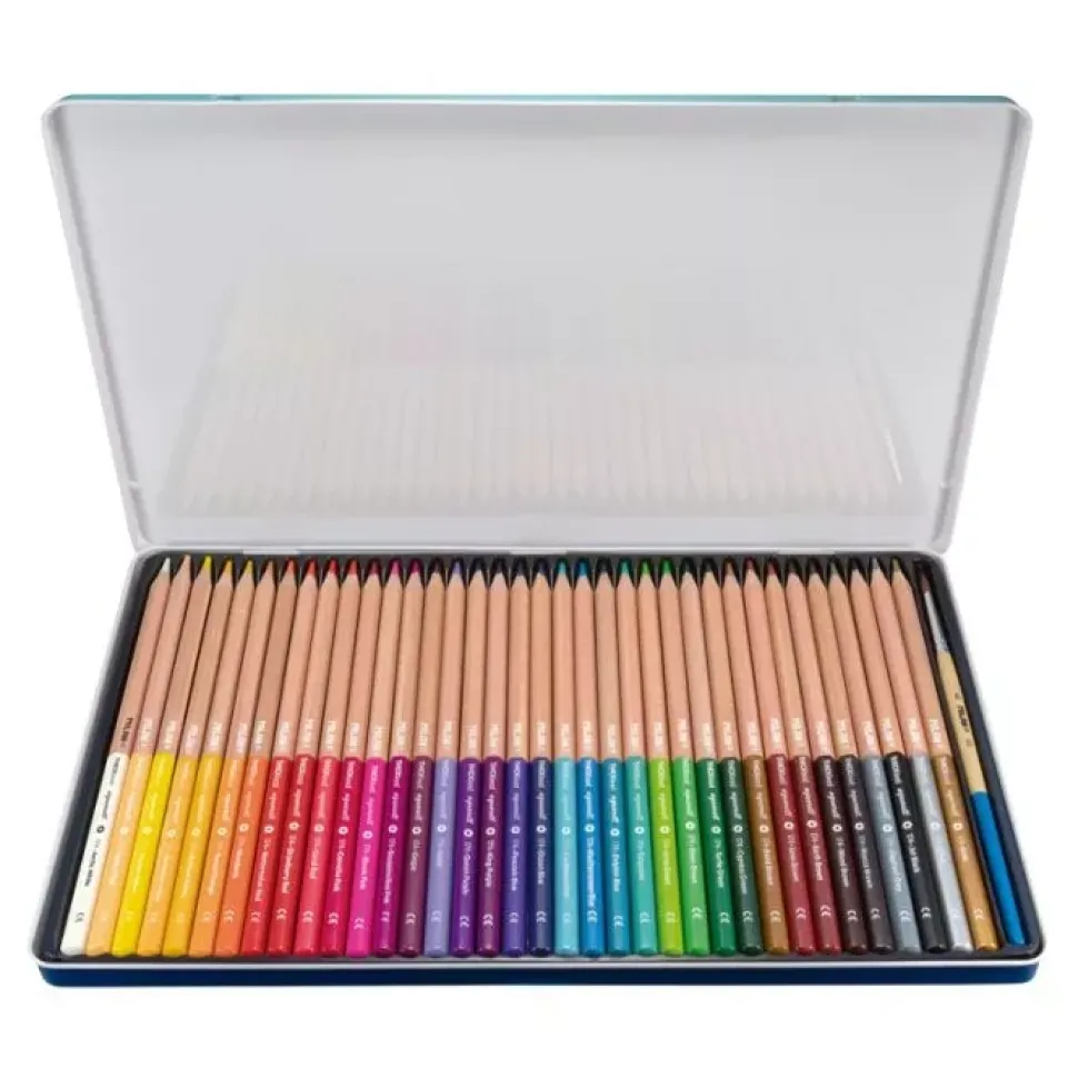 Estuche Metálico 36 Lápices de Colores Acuarelables Mina Gruesa Milan