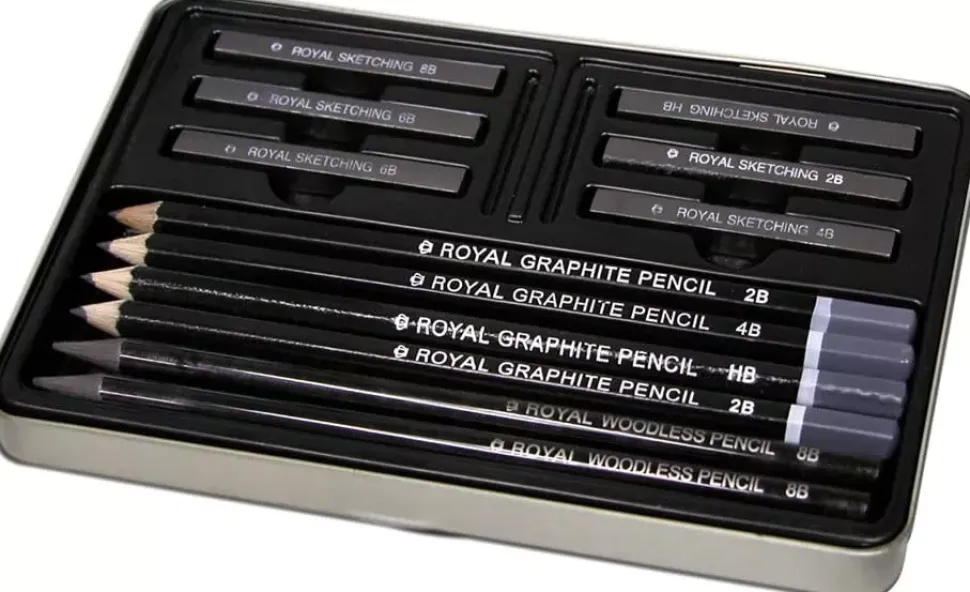 Estuche Metálico 13 Piezas Sketching Grafito Royal & Langnickel