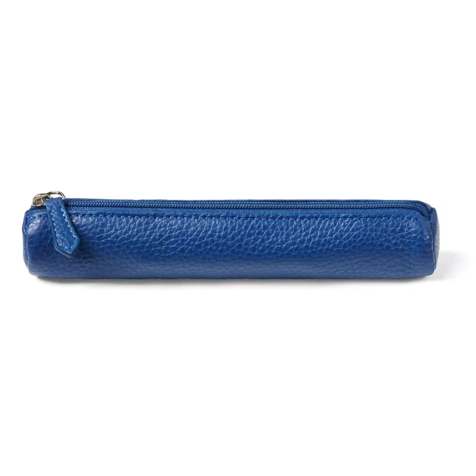 Estuche Tubo Estrecho De Cuero Azul Oscuro Fabriano Boutique