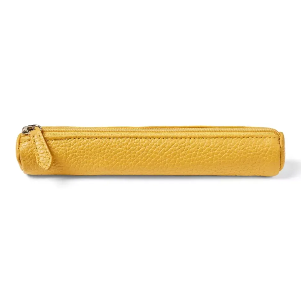 Estuche Tubo Estrecho De Cuero Amarillo Fabriano Boutique