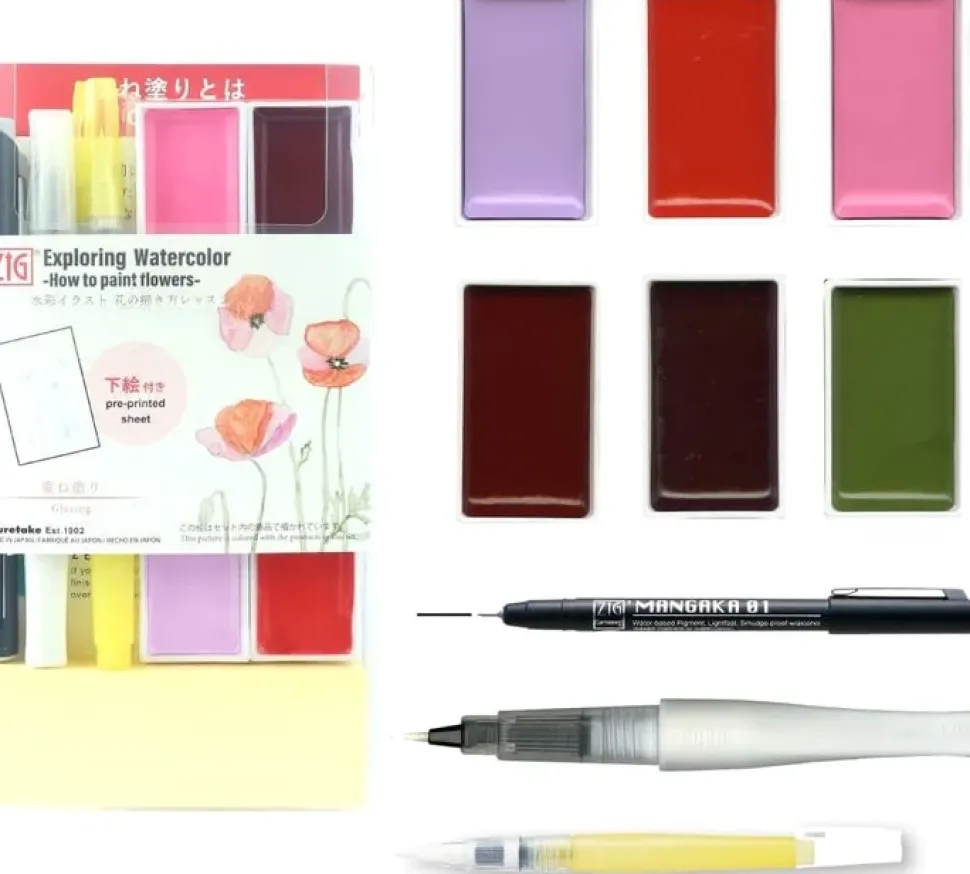 Kit para acuarela Flowers Glazing Kuretake