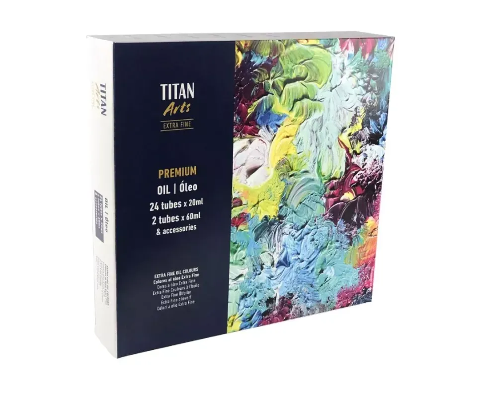 Maletín de Madera Premium de Óleo Extrafino 24 Tubos y Accesorios Titan 20ml