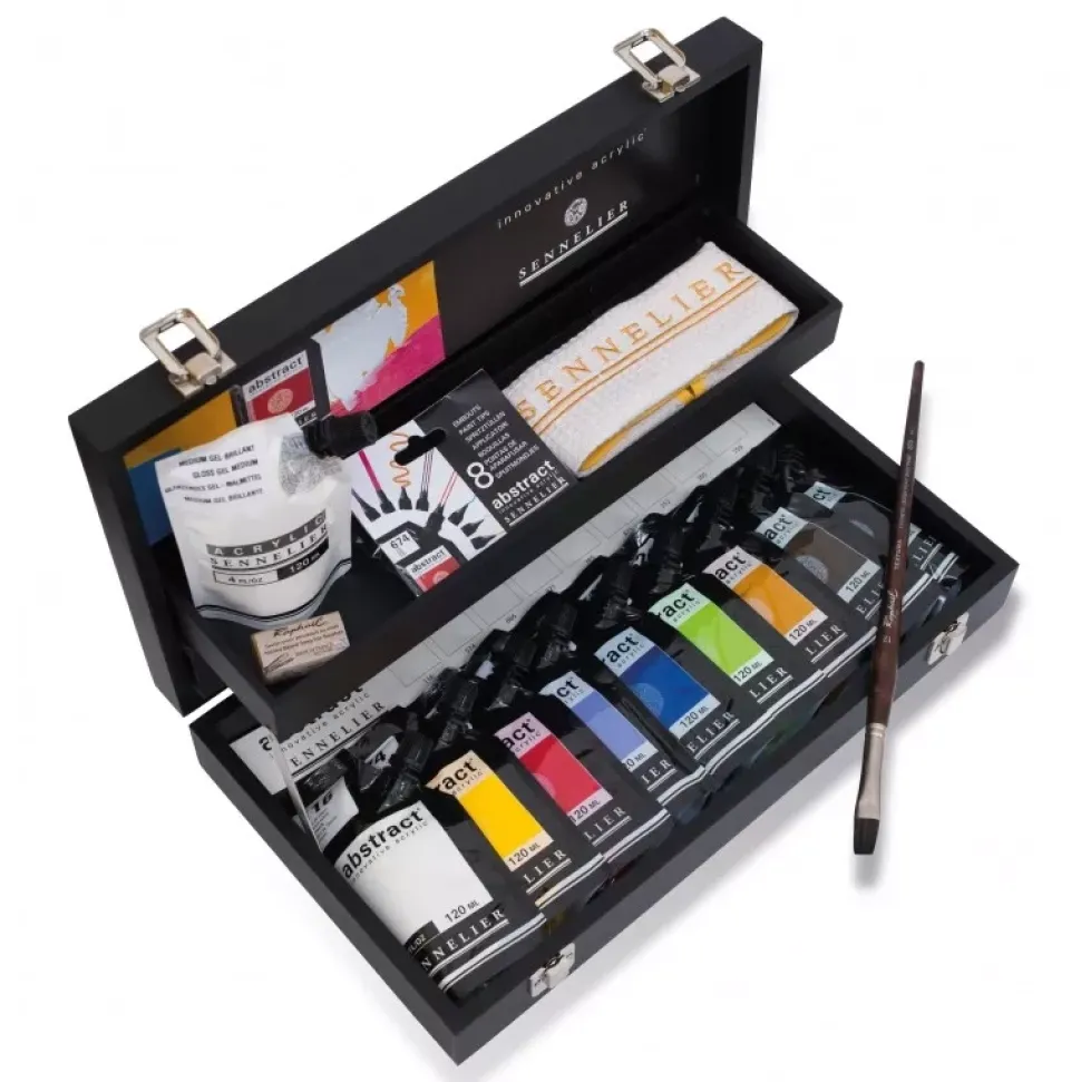 Maletín madera 9 acrílicos Abstract Colores surtidos y accesorios Sennelier 120ml