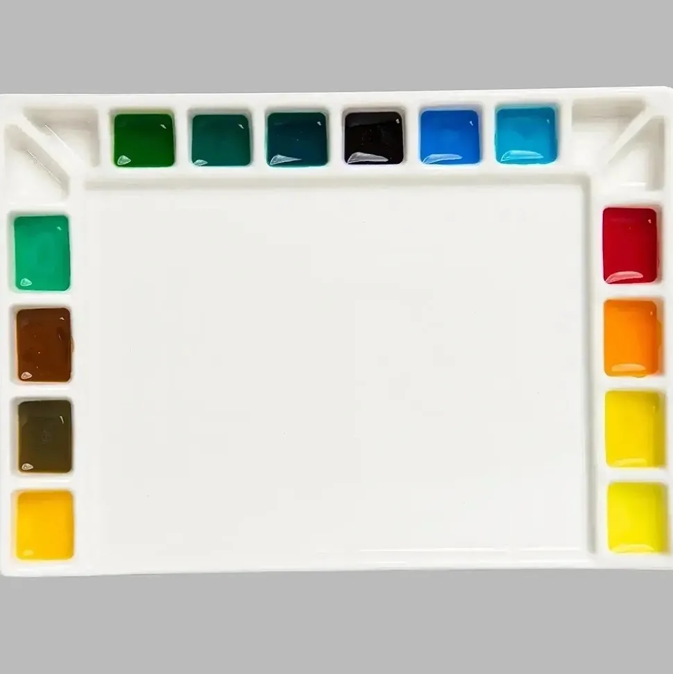 Paleta cerámica rectangular 18 pozos Meeden 14x20cm