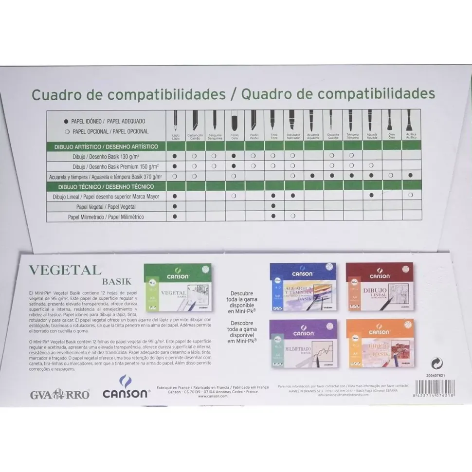Papel Vellum Vegetal Basik Satinado Canson 70x100cm 90-95g/m²