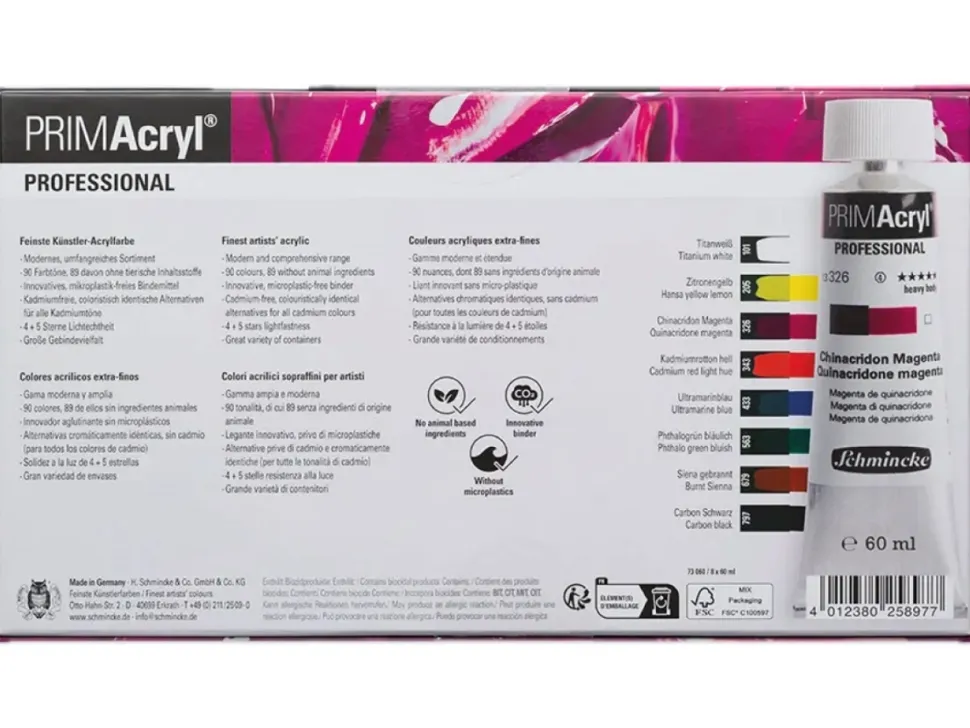 Set 8 acrílicos profesionales Primacryl Schmincke 60ml