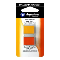 Set 2 Acuarela Aquafine 1/2 godet Amarillo Indio y Naranja de Cadmio Daler-Rowney