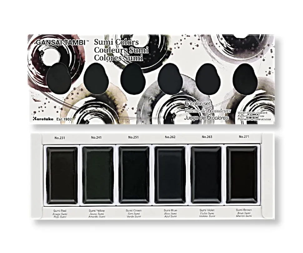 Set 6 acuarelas japonesas Sumi Colors Gansai Tambi Kuretake