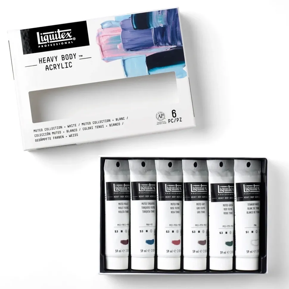 Set 6 colores acrílicos Muted Collection + white Heavy Body Liquitex 59ml