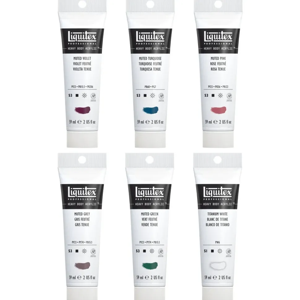 Set 6 colores acrílicos Muted Collection + white Heavy Body Liquitex 59ml