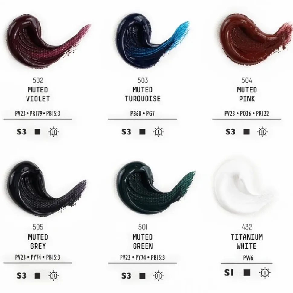 Set 6 colores acrílicos Muted Collection + white Heavy Body Liquitex 59ml