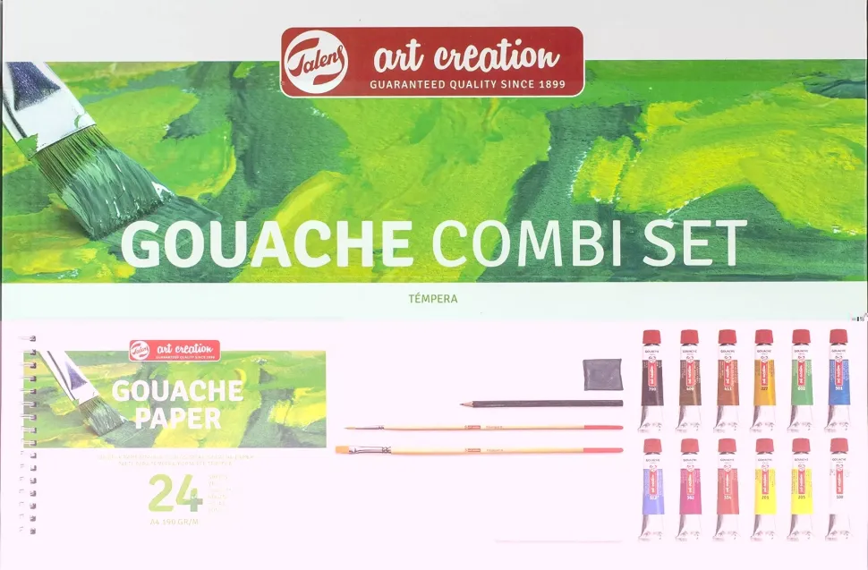 Set 12 Gouache + Bloc + Pinceles Talens