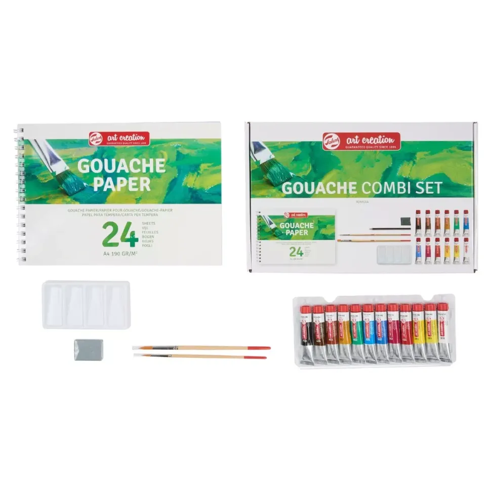 Set 12 Gouache + Bloc + Pinceles Talens