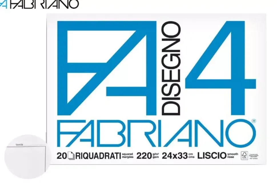 Set 20 Hojas Disegno-4 Grano Fino 24x33cm Fabriano 220 g/m² recuadro