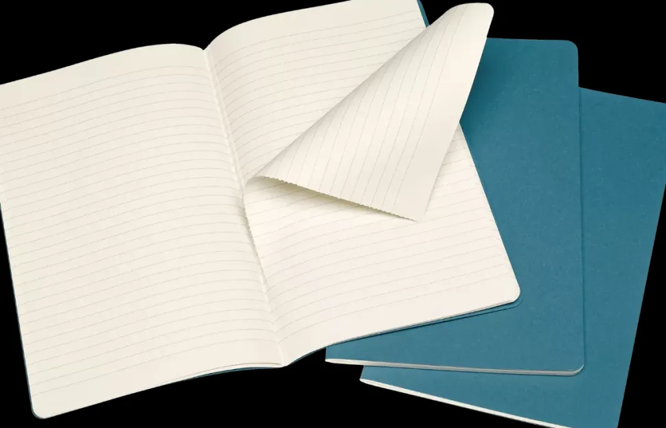 Set 3 Libretas Azules Rayas tapa blanda Cahier Moleskine 13x21cm