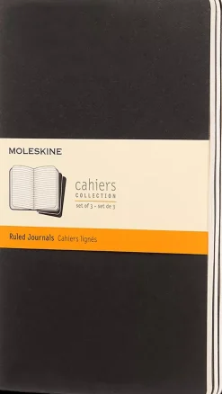 Set 3 Libretas Negras Rayas tapa blanda Cahier Moleskine 13x21cm