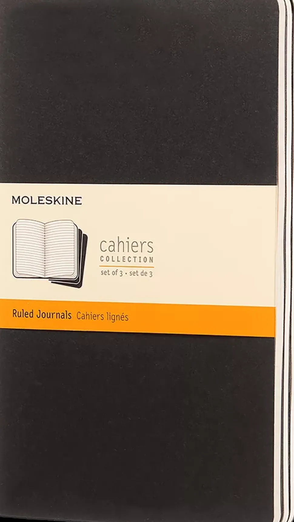 Set 3 Libretas Negras Rayas tapa blanda Cahier Moleskine 13x21cm
