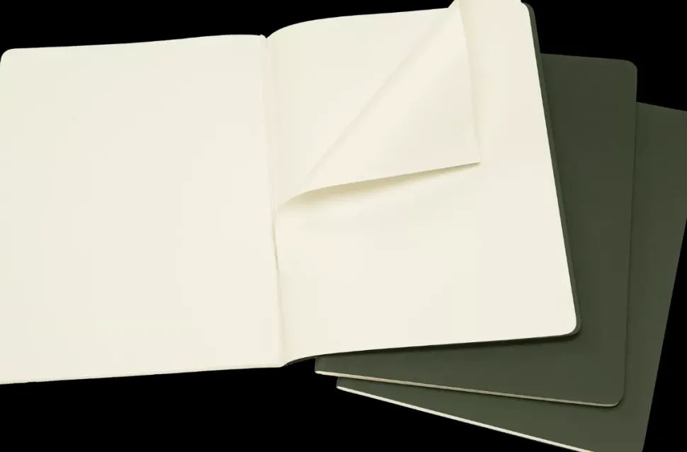 Set 3 Libretas Verdes Lisas tapa blanda Cahier Moleskine 19x26cm