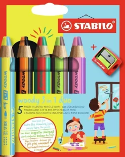 Set 5 Lápices Bicolores y Sacapuntas Woody 3 en 1 STABILO