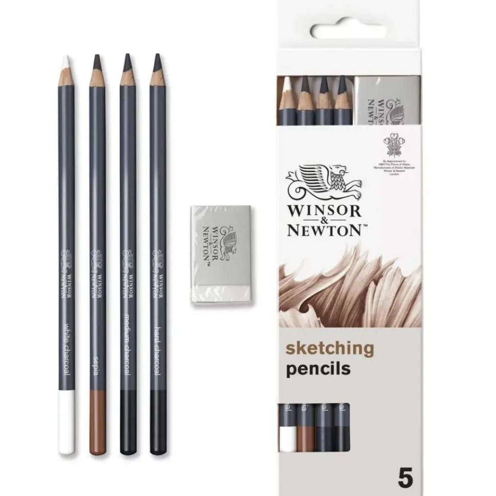Set 5 lápices de grafito esbozo con goma Studio Collection Winsor & Newton