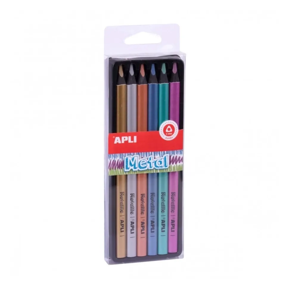 Set 6 lápices triangulares de colores Metal jumbo Apli