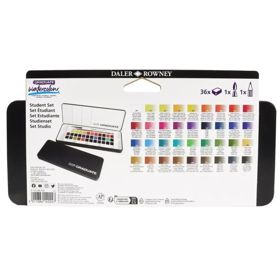Set 36 medios godets de acuarela Graduate Daler-Rowney