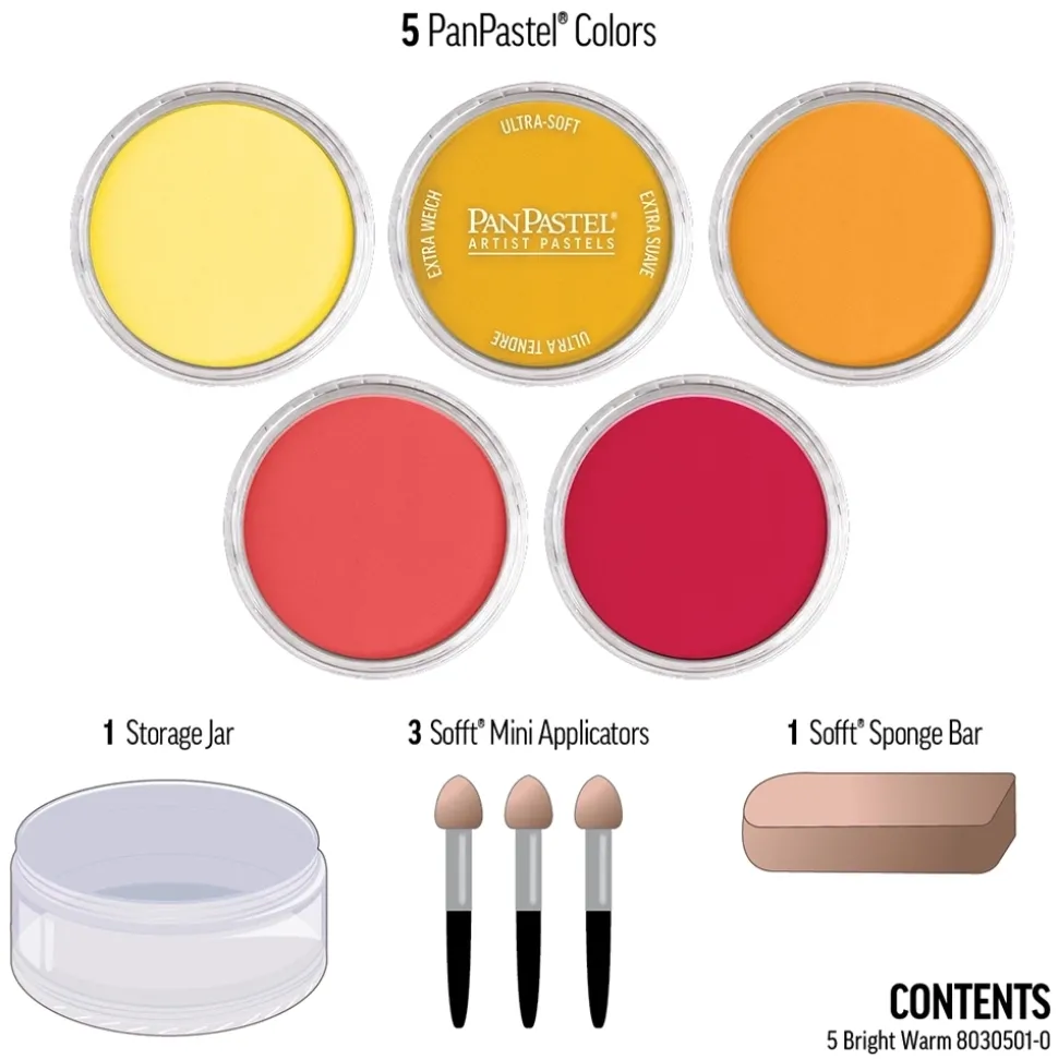 Set 5 Pasteles Bright Warm y esponjas PanPastel 9ml