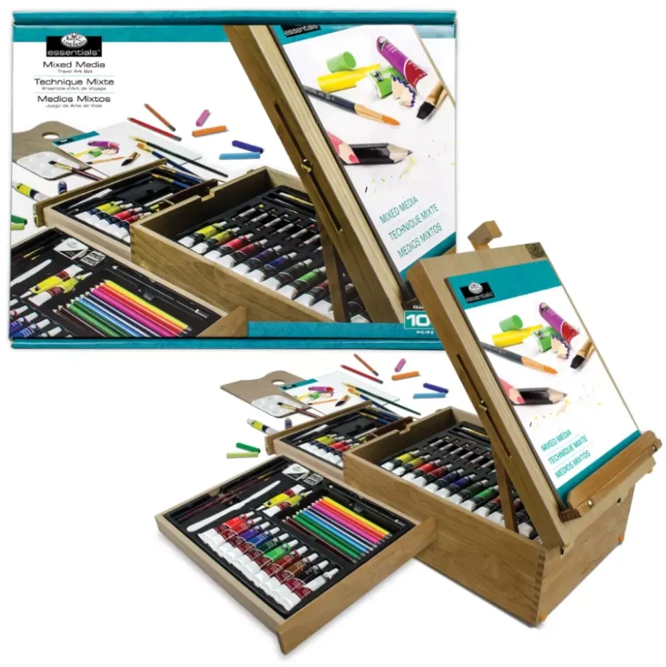Set 104 Piezas Medios Mixtos + Caja Caballete de Madera Royal & Langnickel